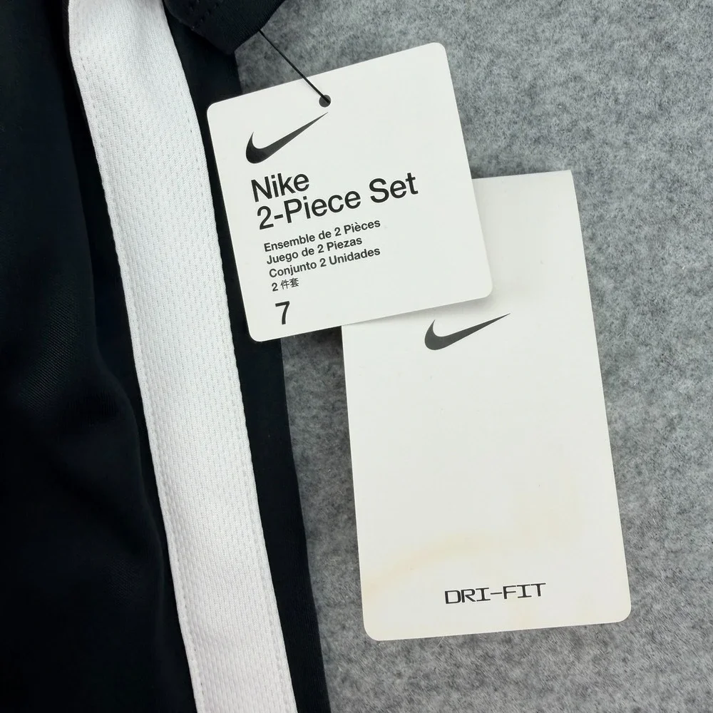 Nike Dri-FIT Boys Size 7 Black White T-Shirt Shorts 2 Piece Athletic Set NWT
